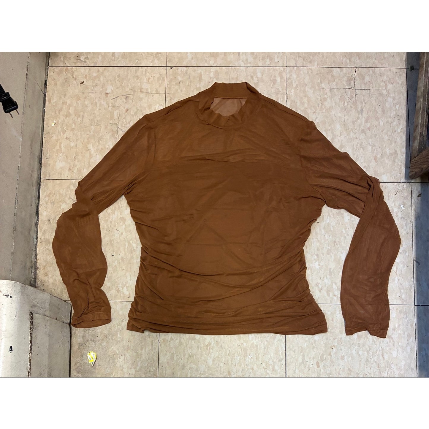 Mesh Sheer Long Sleeve Top Sexy Casual Mock Turtle Neck See Though Shirts Ruched