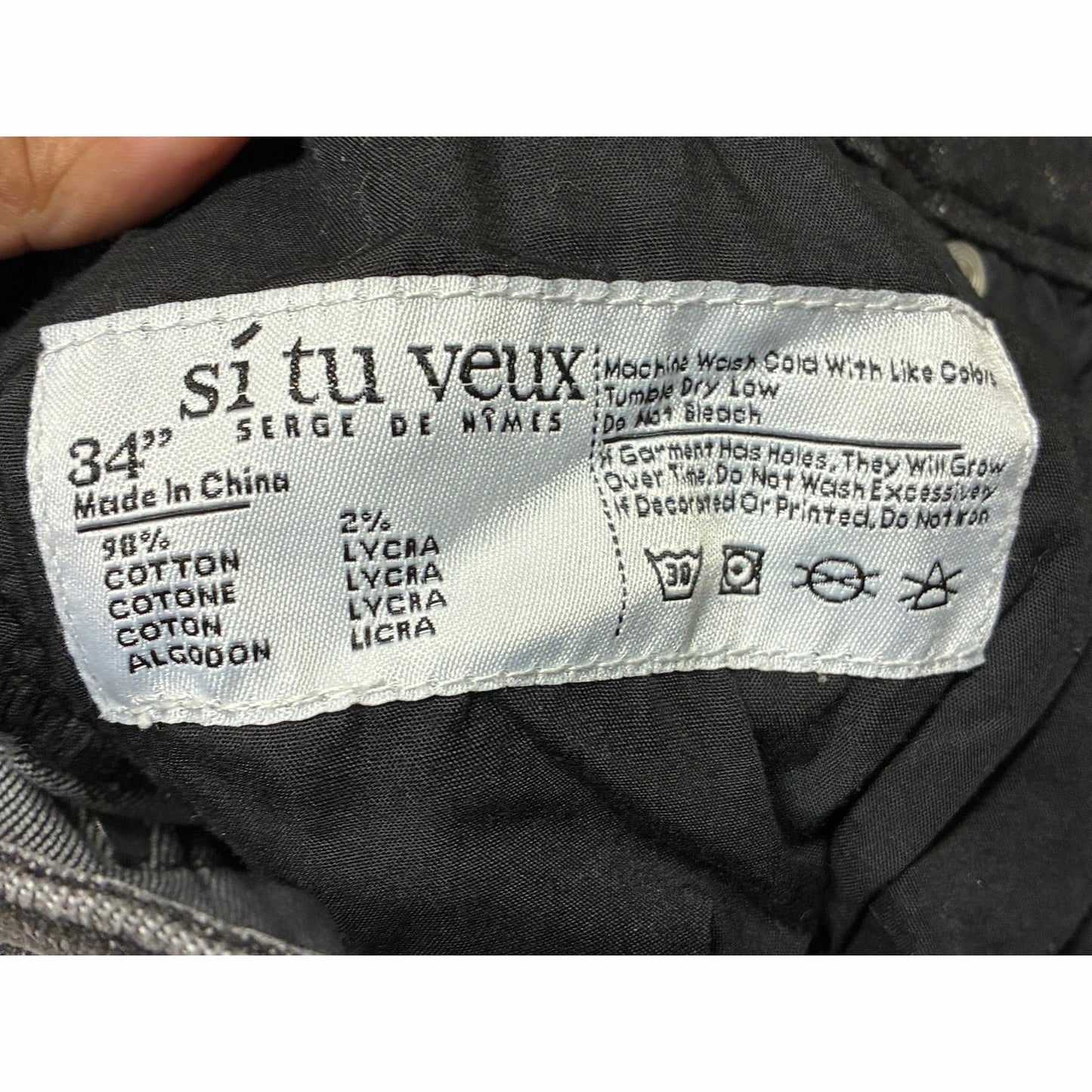 Si Tu Veux Alix Jean Black Wash Size 34 TV0001