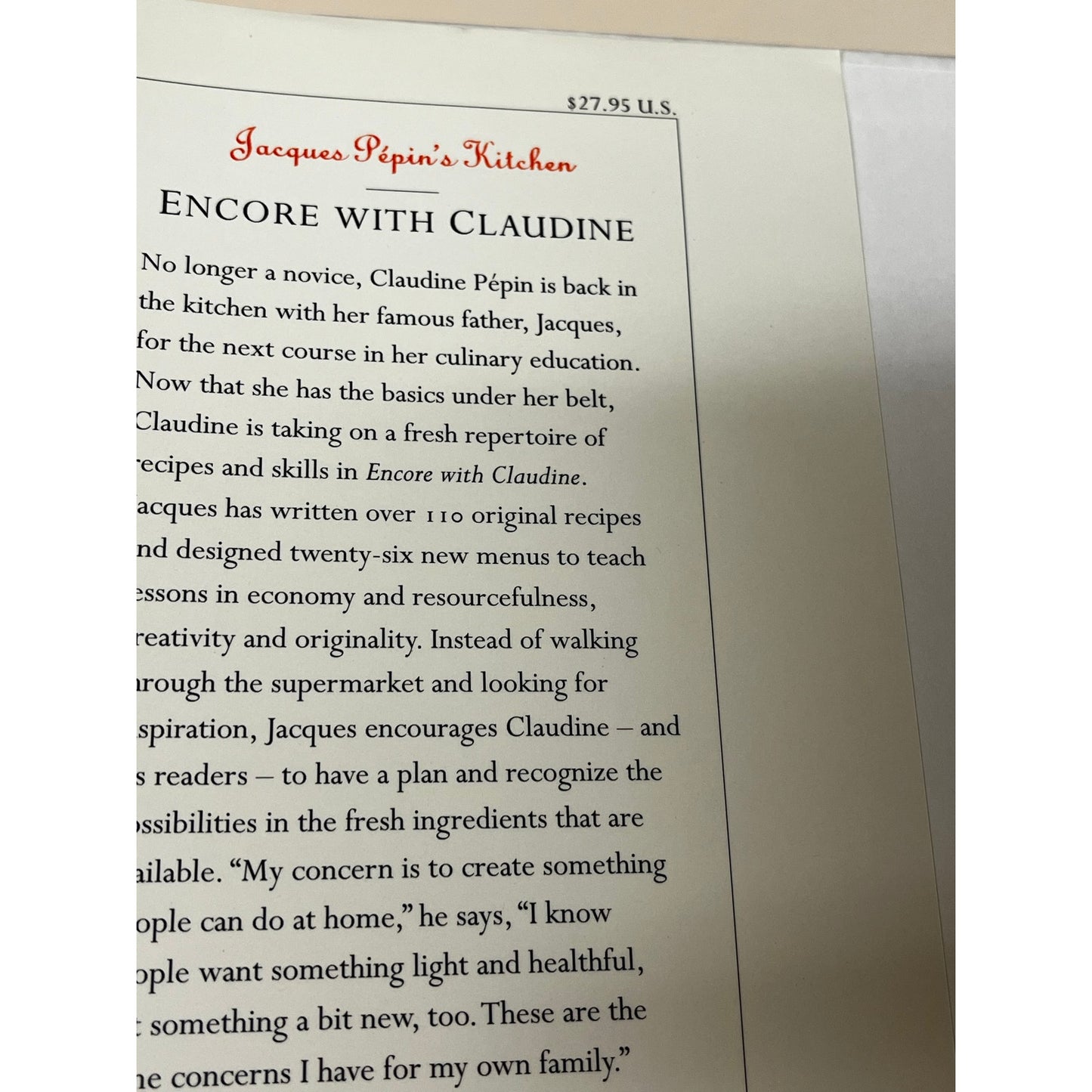 Jacques Pepin's Kitchen: Encore With Claudine Hardcover Book