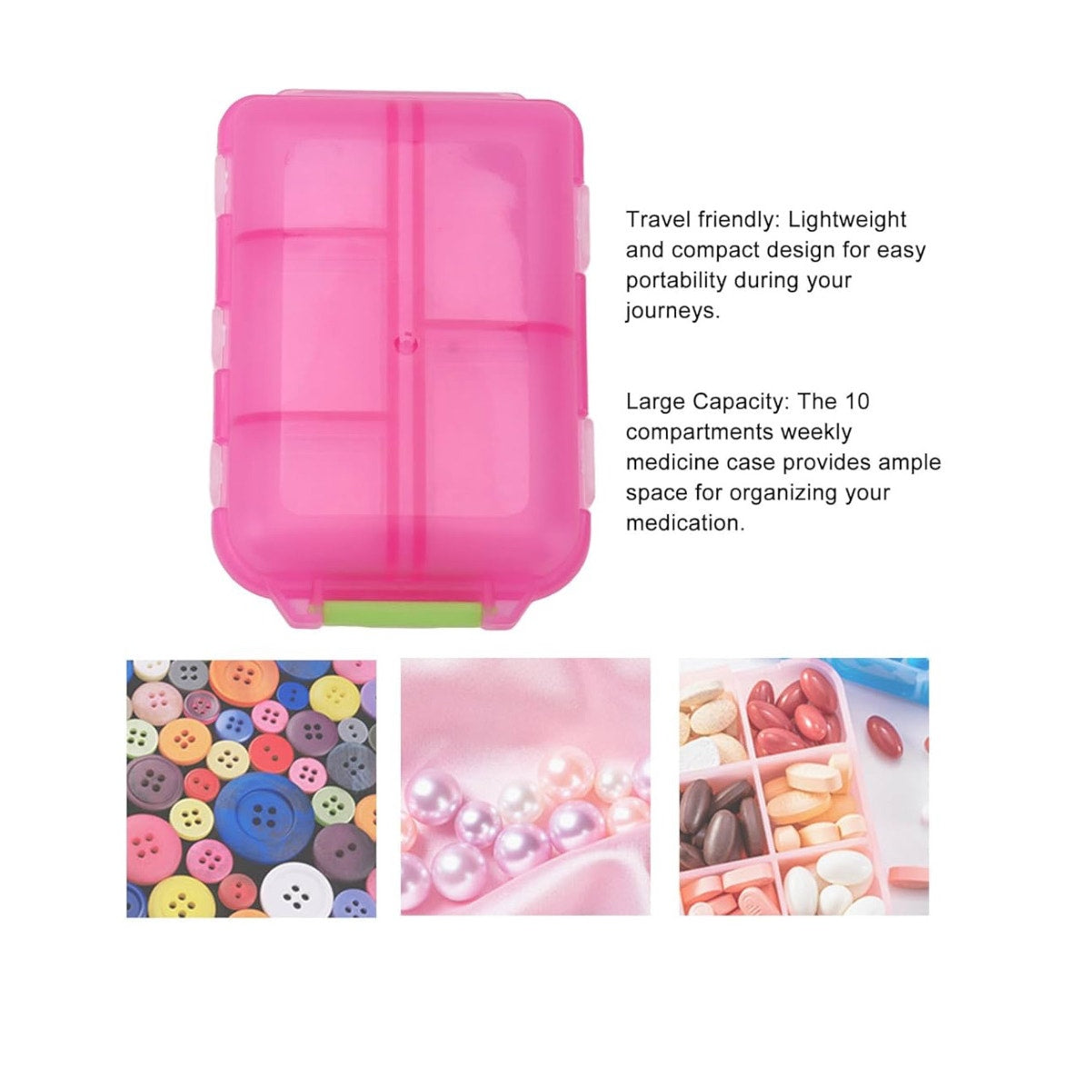 Pill Case,Pill Organizer,10 Compartments Buckle Lock Weekly Portable Medicine