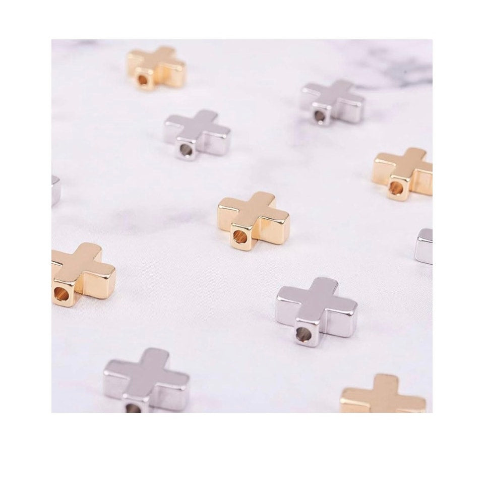 BENECREAT 20 PCS 18K Gold Plated & Platinum Plated Cross Spacer Beads Metal