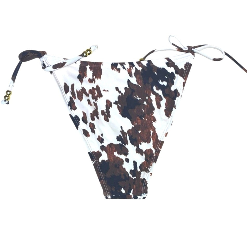 Wild Fable Cow Print Side Tie Bikini Bottoms Brown White Small S 4-6