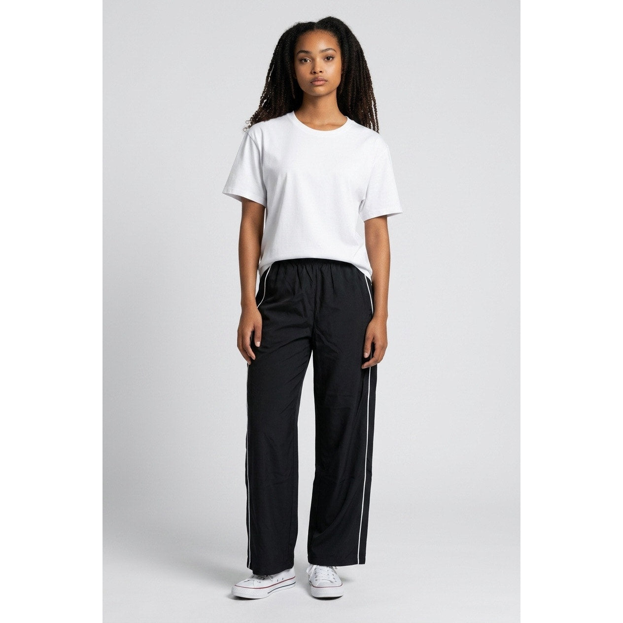 SHEIN Black Women’s Pants With 2 White Stripes Going Down The Side Size Petite M