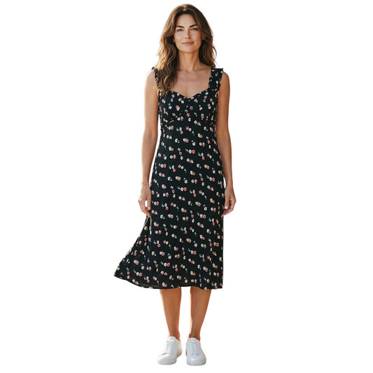 Gap Women’s Black Long Dress With Flowers On Them Size XL