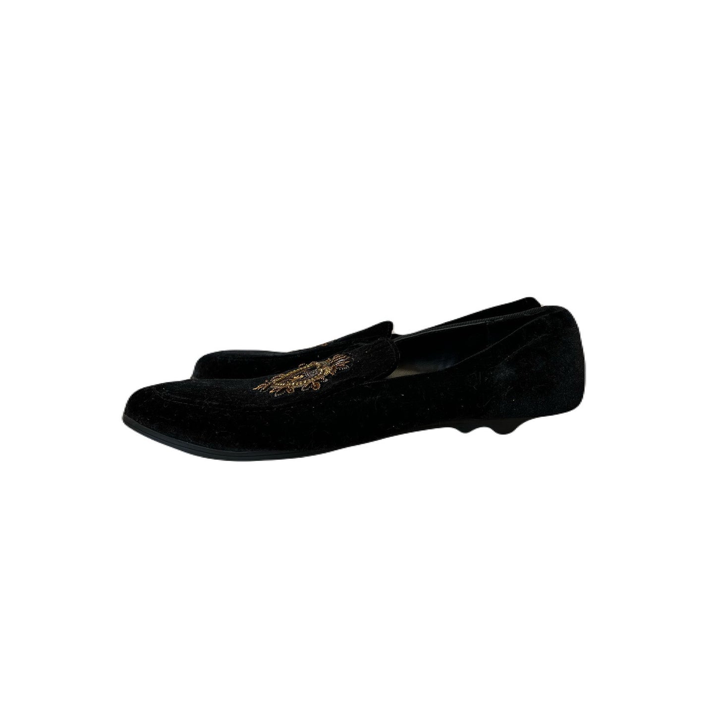 ASOS women’s Loafers In Black Velvet With Badge Detail