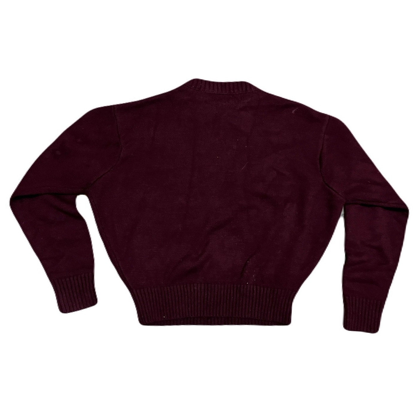 MENNACE VARSITY KNITTED JUMPER IN BURGUNDY WITH RUST EMBROIDERY-RED