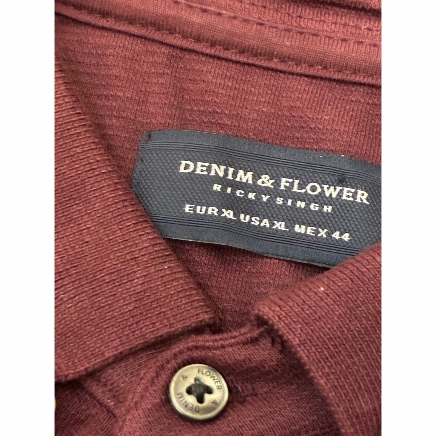 Denim & Flower Ricky Singh Men’s Collar 3 Button Shirt Size X-Large Burgundy