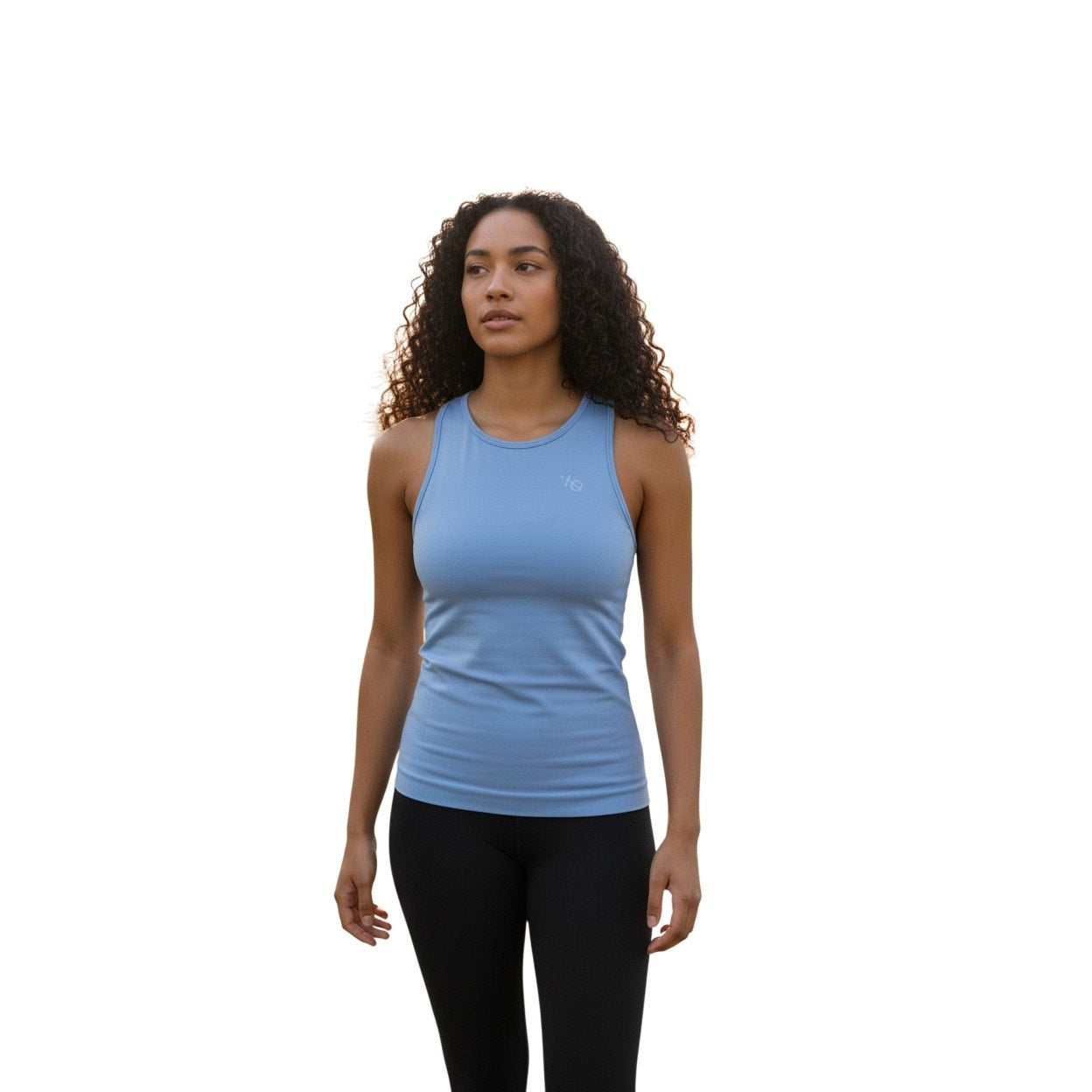 Vanquish Elevate Seamless Emerald Sky Blue Racer Back MIDI Tank Top Size Large