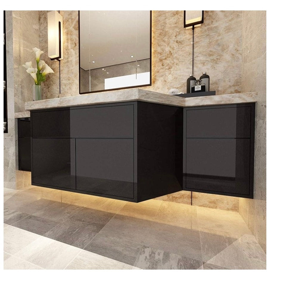 VEELIKE Glossy Black Contact Paper for Countertops Black Peel & Stick Wallpaper