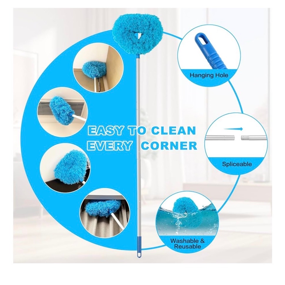 Ceiling Fan Cleaner Duster Reusable Microfiber Ceiling Fan Blade Cleaner Blue