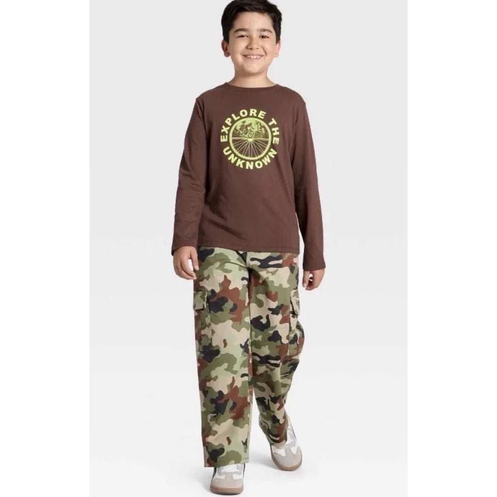 Boys' Long Sleeve Graphic T-shirt - Cat & Jack Brown XS 4/5