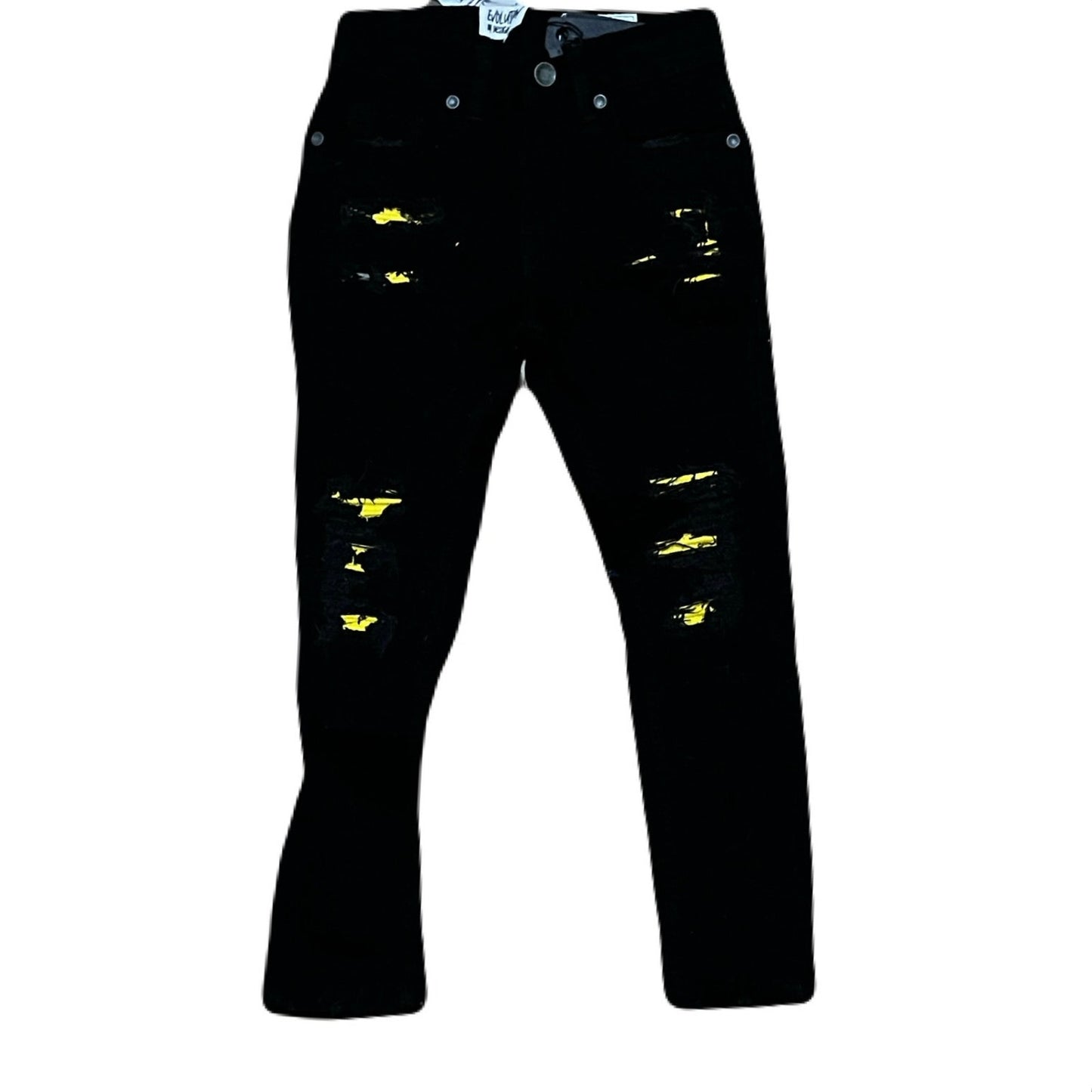 Jet Black & Yellow Kids Jeans Size 6 Slim