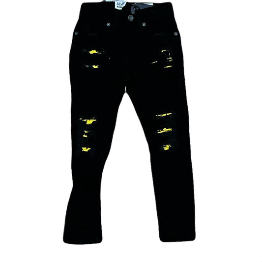 Jet Black & Yellow Kids Jeans Size 6 Slim