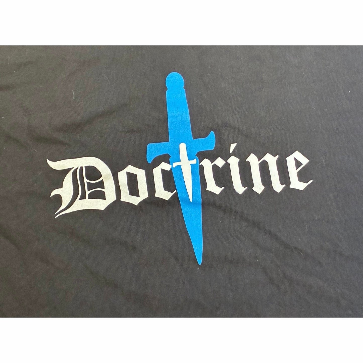 Doctrine Black Men’s T-shirt With Blue Print On It Size XXL