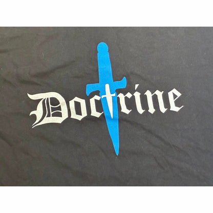 Doctrine Black Men’s T-shirt With Blue Print On It Size XXL