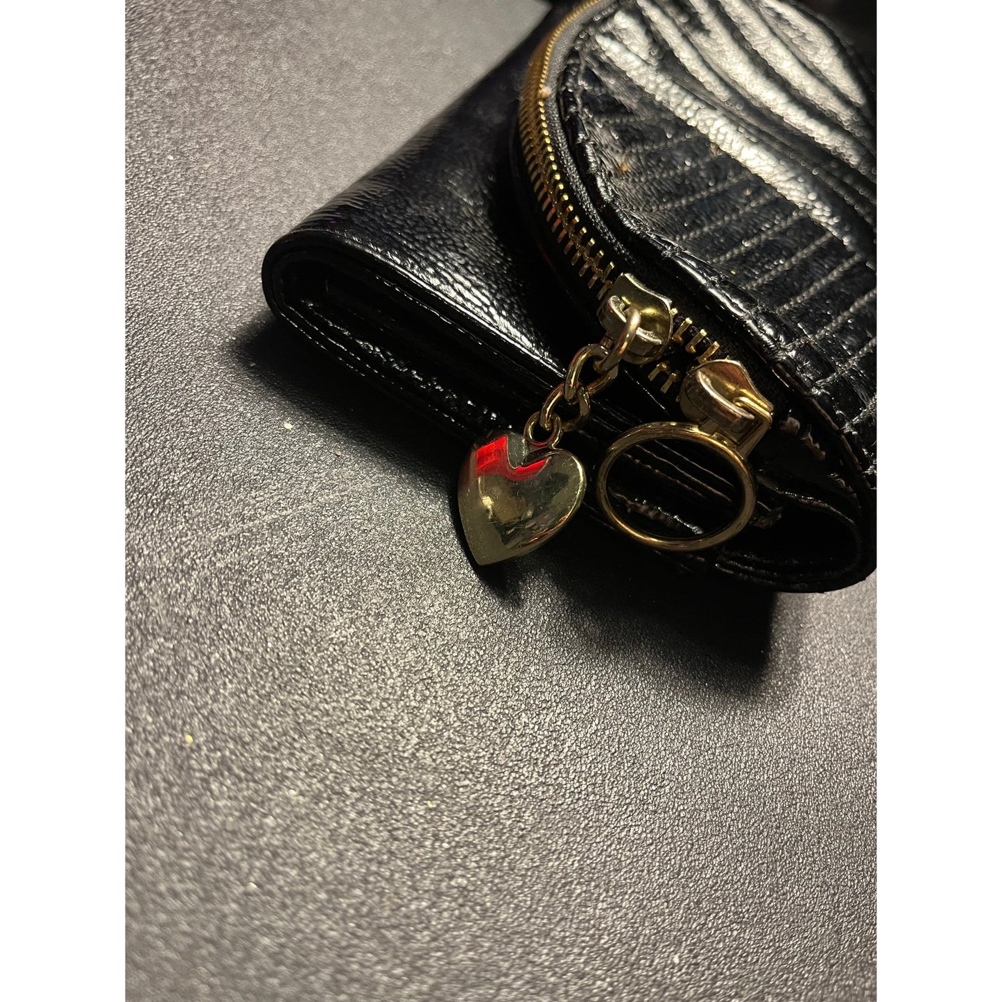 Black Women’s Standed Wallet With A Gold Zipper 8” W X 4” L