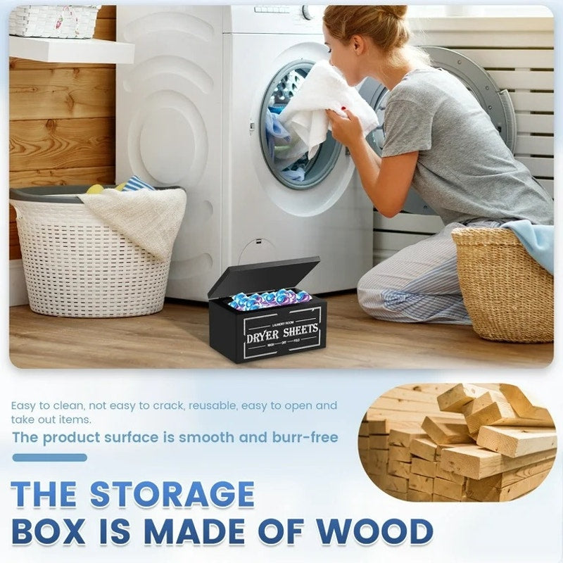 Wooden Dryer Sheet Holder With Lid Large Capacity Dustproof