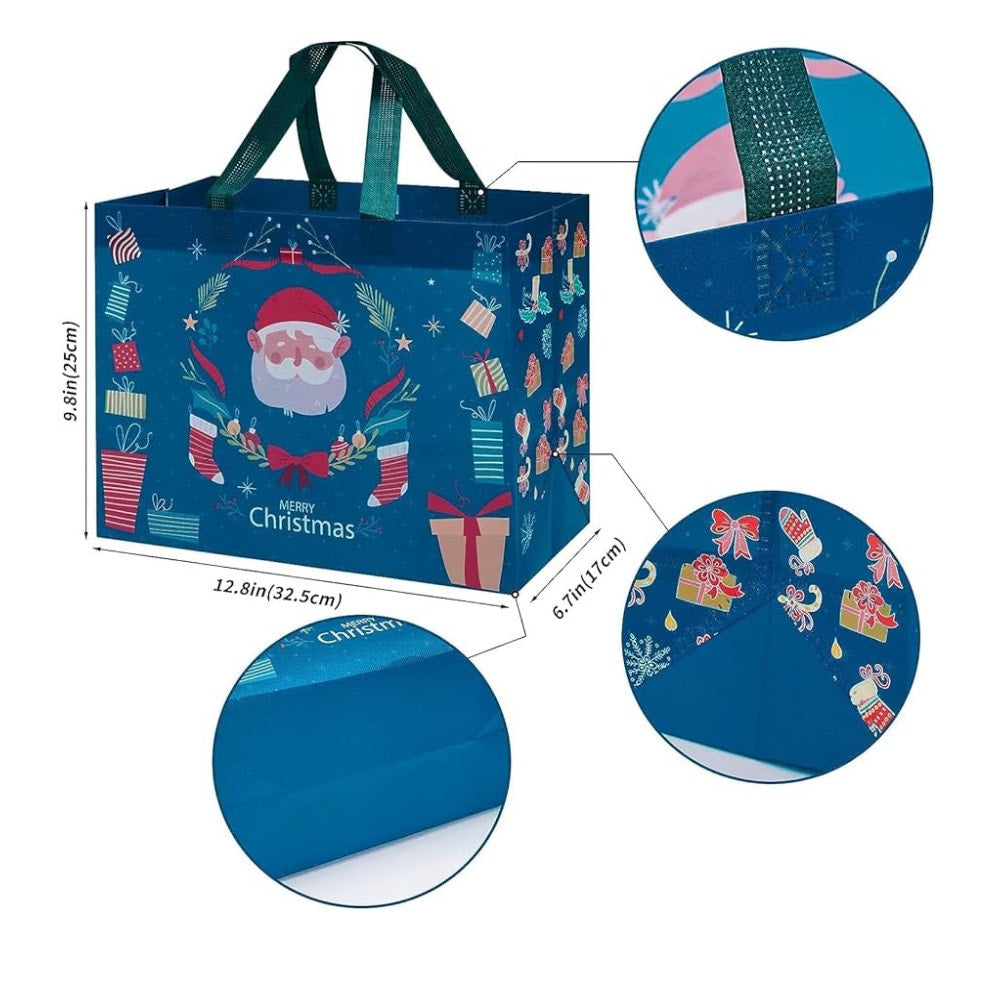 Heetobcos 12 Pack Christmas Gift Bags Large Reusable Tote Bags, Non-Wove Bags for New Year's Shopping, Christmas Surprise, Xmas Party Supplies,12.8"×9.8"×6.7"