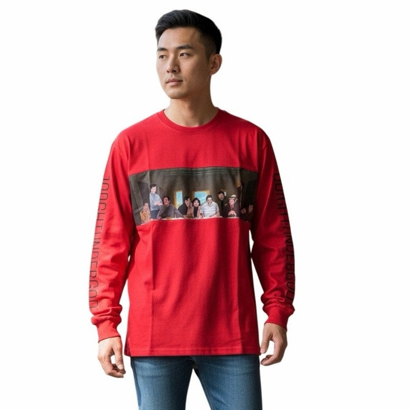 Red Long Sleeve T-Shirt with graph print in the middle Size Medium
