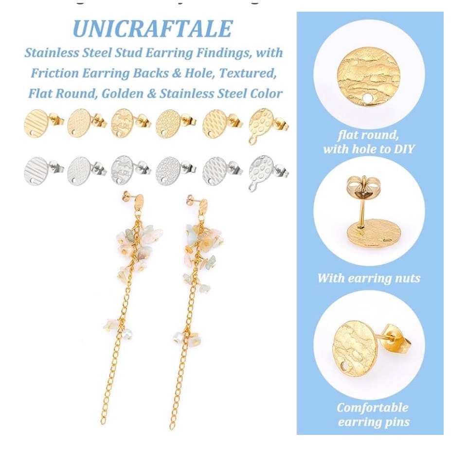 UNICRAFTALE 24 Pcs 2 Colors 6 Styles 304 Stainless Steel Stud Earring Findings