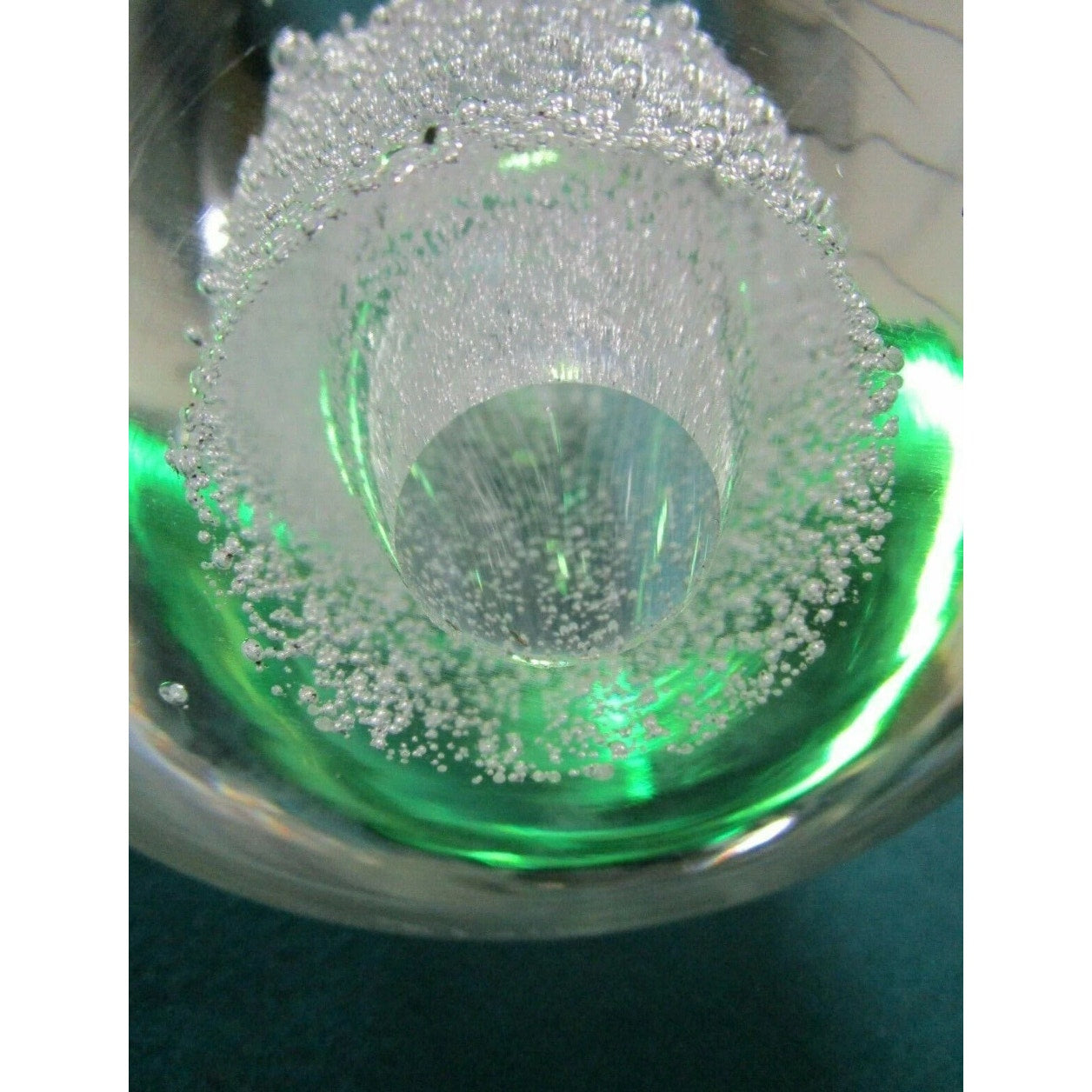 Lithuanian Hand Made Crystal Sculpture Controlled Bubbles And Green 13"