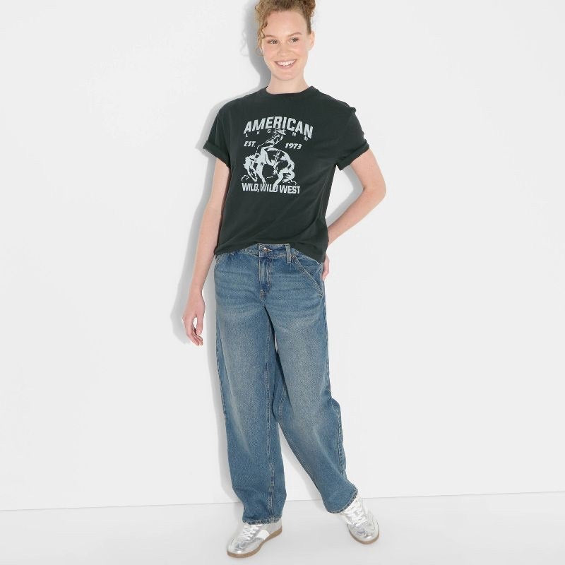 Women's Short Sleeve Crewneck Graphic T-Shirt - Wild Fable Hematite Letters