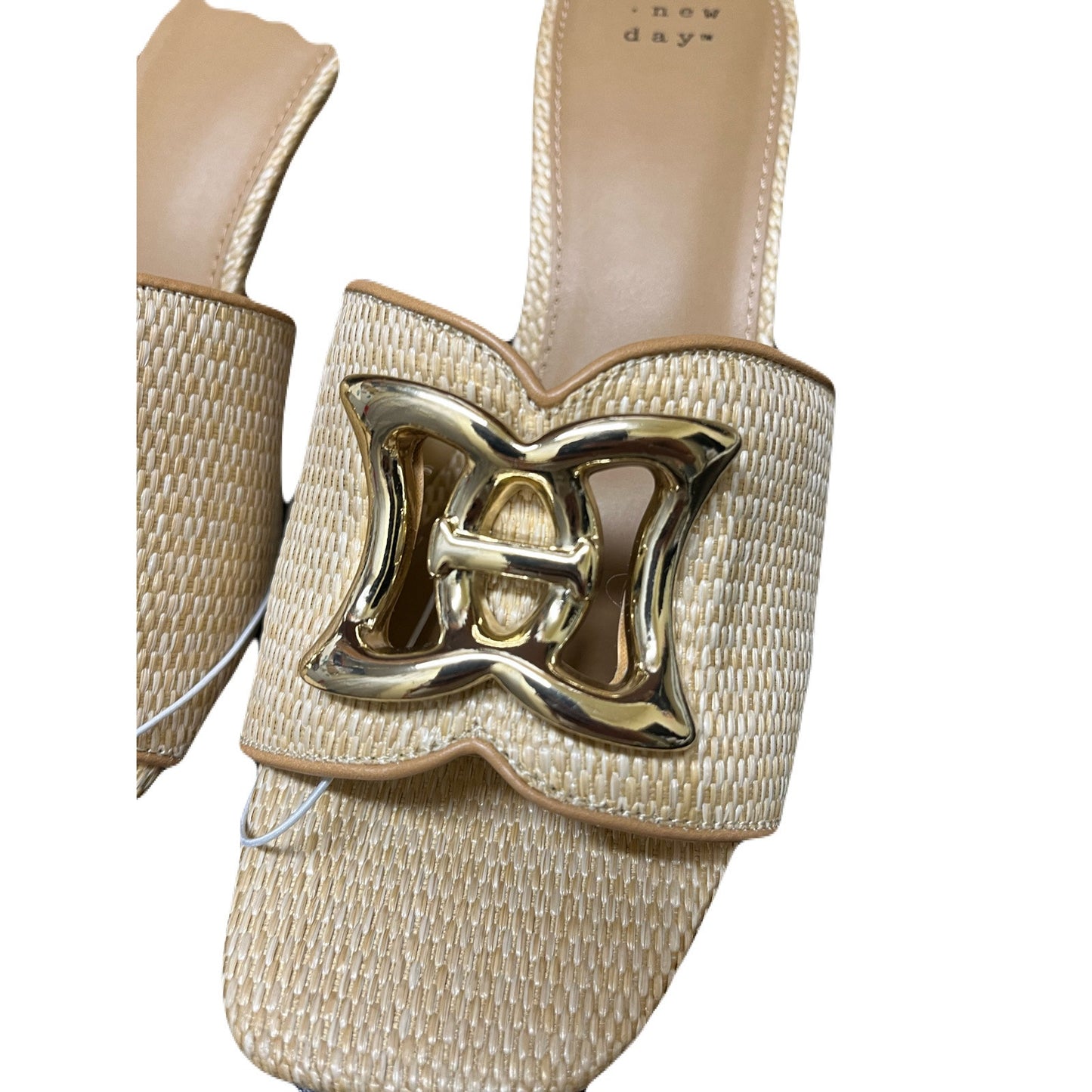 Women's Arden Raffia Ornamented Block Heels with Memory Foam Insole - A New Day Tan Size 8