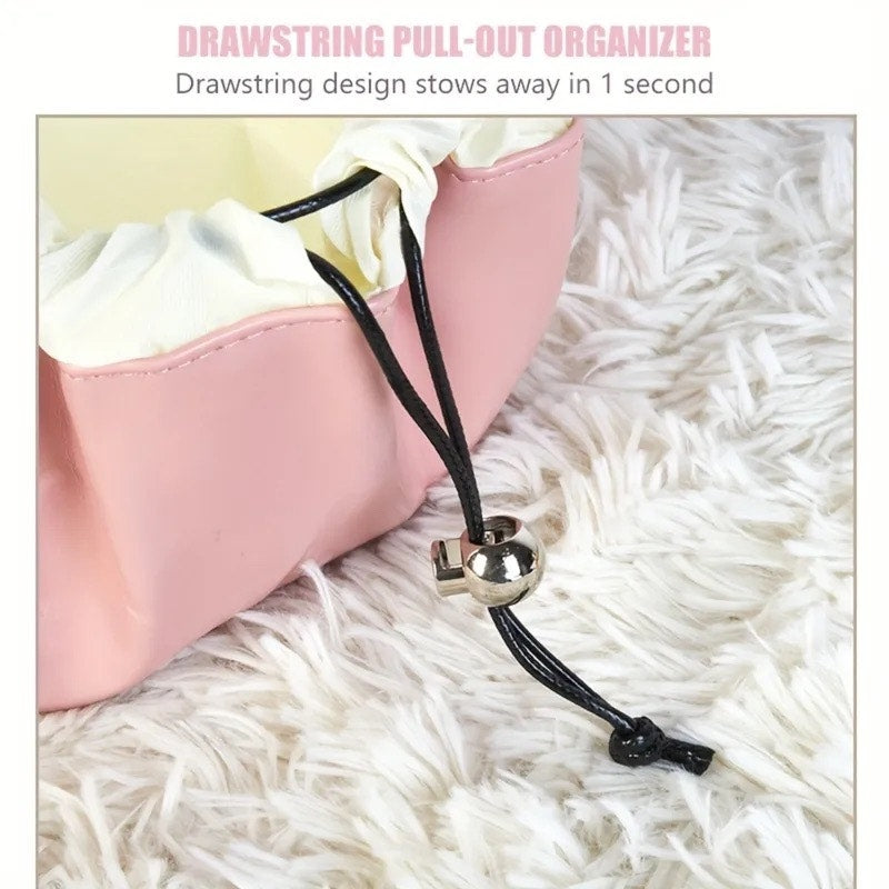 Large Pink Drawstring Makeup Bag - Cosmetic Organizer & Travel Toiletry Bag
