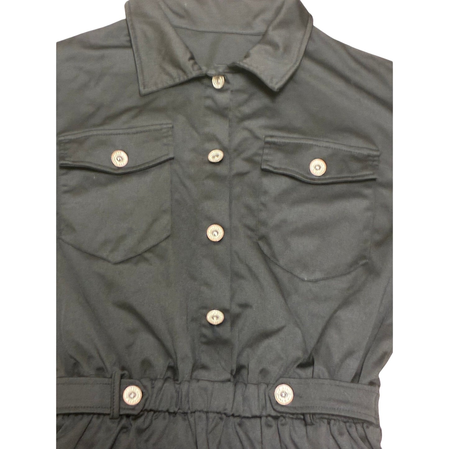 black button-down romper features utility-inspired chest pockets Size Small