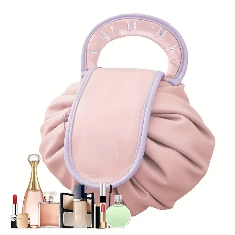 Large Pink Drawstring Makeup Bag - Cosmetic Organizer & Travel Toiletry Bag