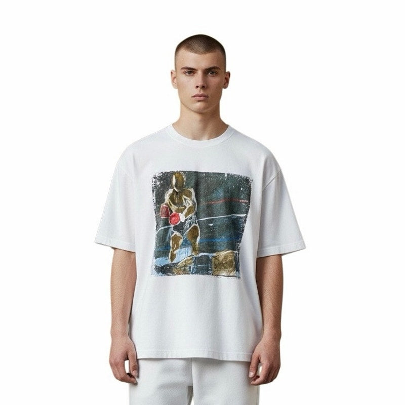 Rich Cotton White Men’s T-Shirt With A Boxer Picture On It Size XL