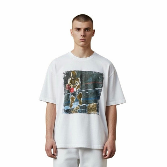 Rich Cotton White Men’s T-Shirt With A Boxer Picture On It Size XL