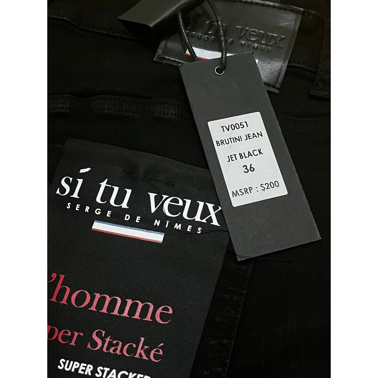Si Tu Veux Brutini Jeans Jet Black Superstack Men’s Size 36