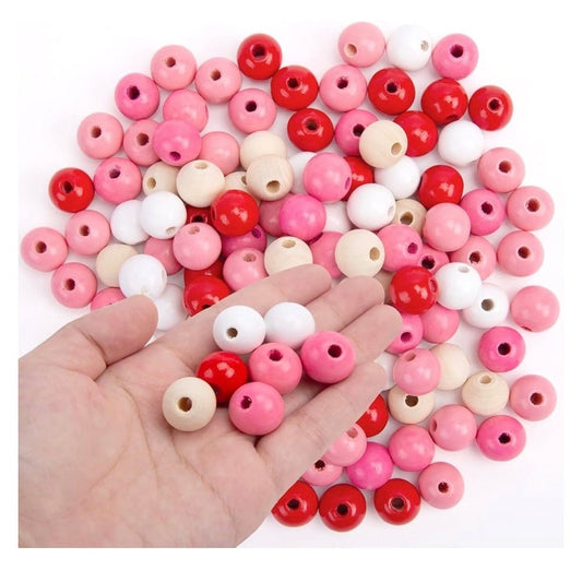 BigOtters 170PCS Valentines Day Wooden Bead, Pink Round Beads 0.6