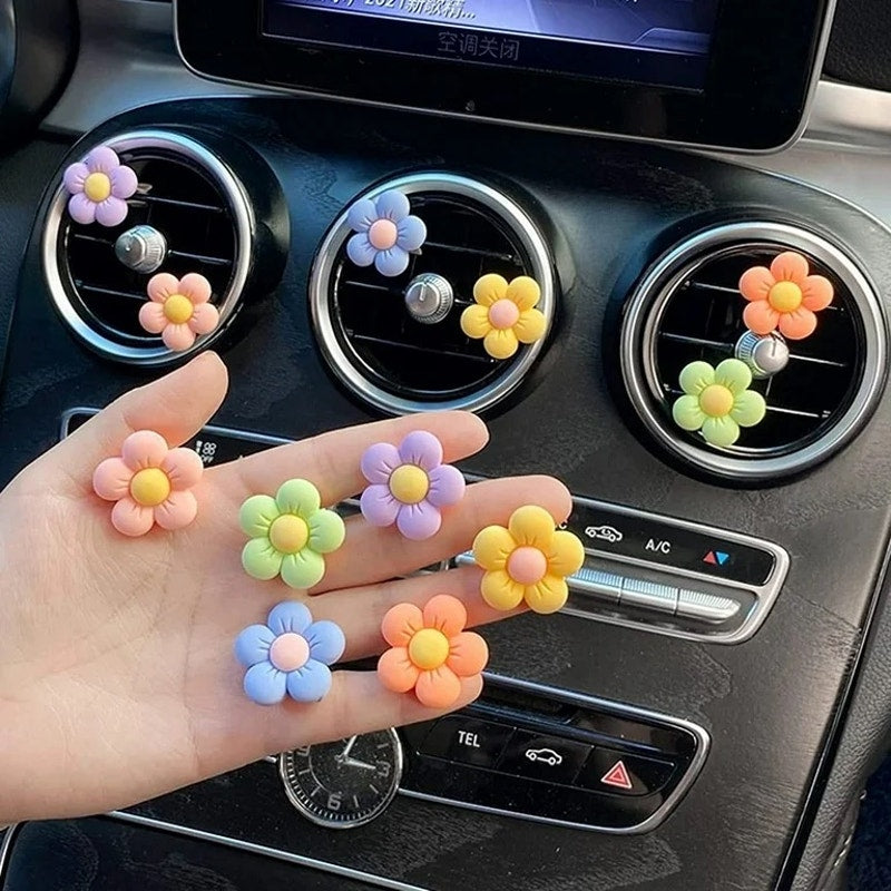 6 Pieces Flowers Car Air Vent Clips with Fragrance Pads Colorful Daisy
