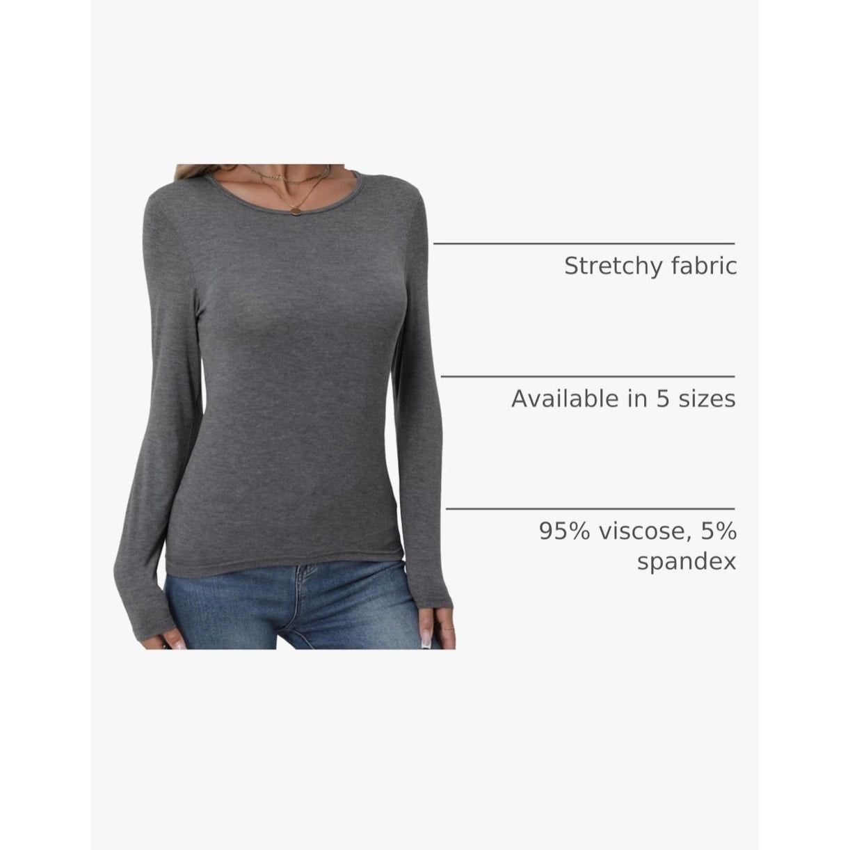 3 Pack Women's Crewneck Long Sleeve Shirts Slim Crew Neck Slim Size medium