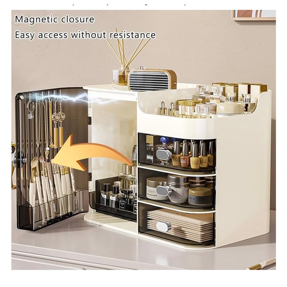 Cosmetics Display Case with Mirror, Large Capacity Cosmetic Storage Box