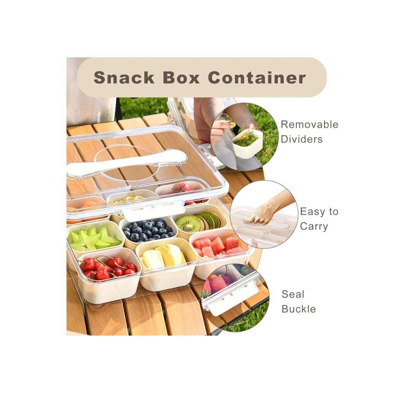 Divided Serving Tray with Lid and Handle Snackle Snack Box Charcuterie Container