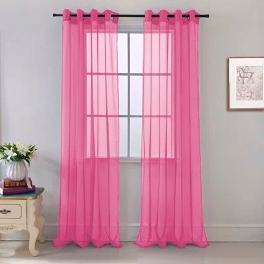 2 Demi-Bright rose 8 Grommet Plaid Sheer Panel 54” X 90” ( 138 cm -229 cm )