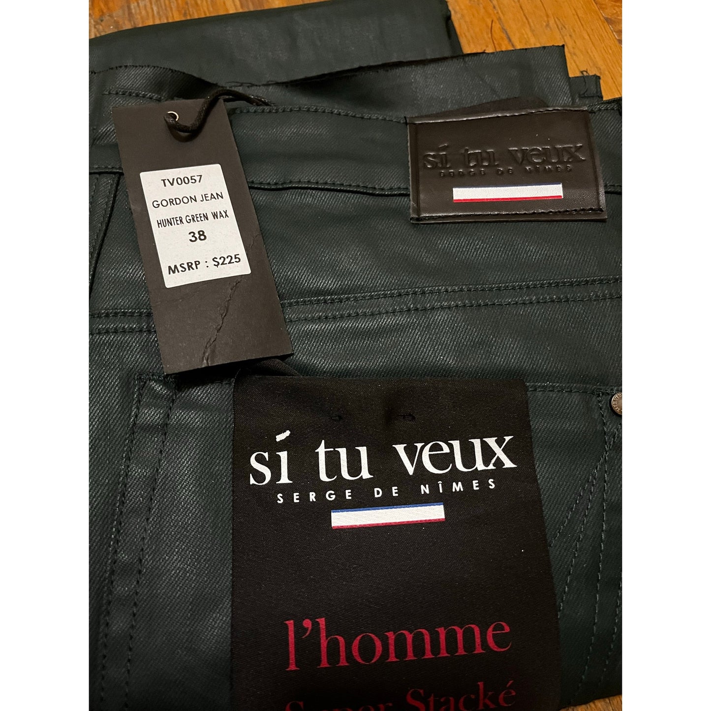 Si Tu Veux Hunter Green Wax Gordon Jeans Superstack Size 38
