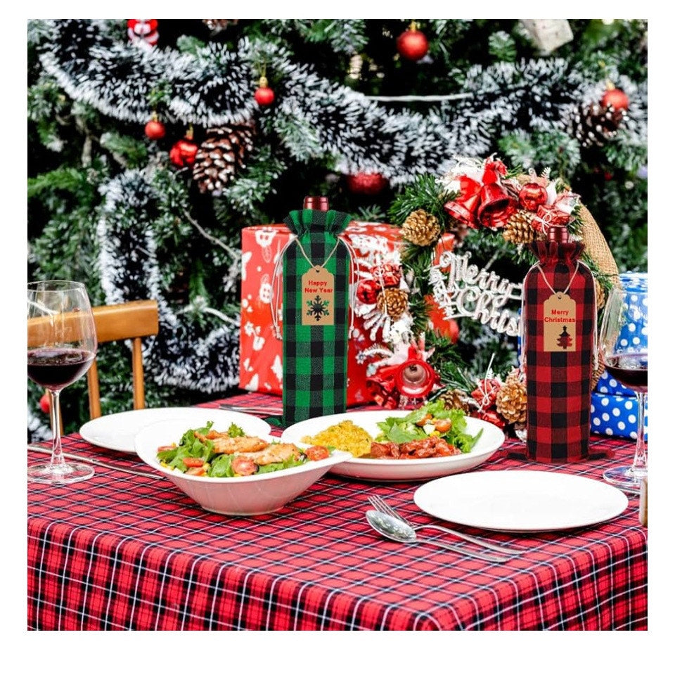 12 Christmas Wine Burlap Bags! Perfect for adding a rustic touch to your Christmas, New Year, wedding, or holiday parties.