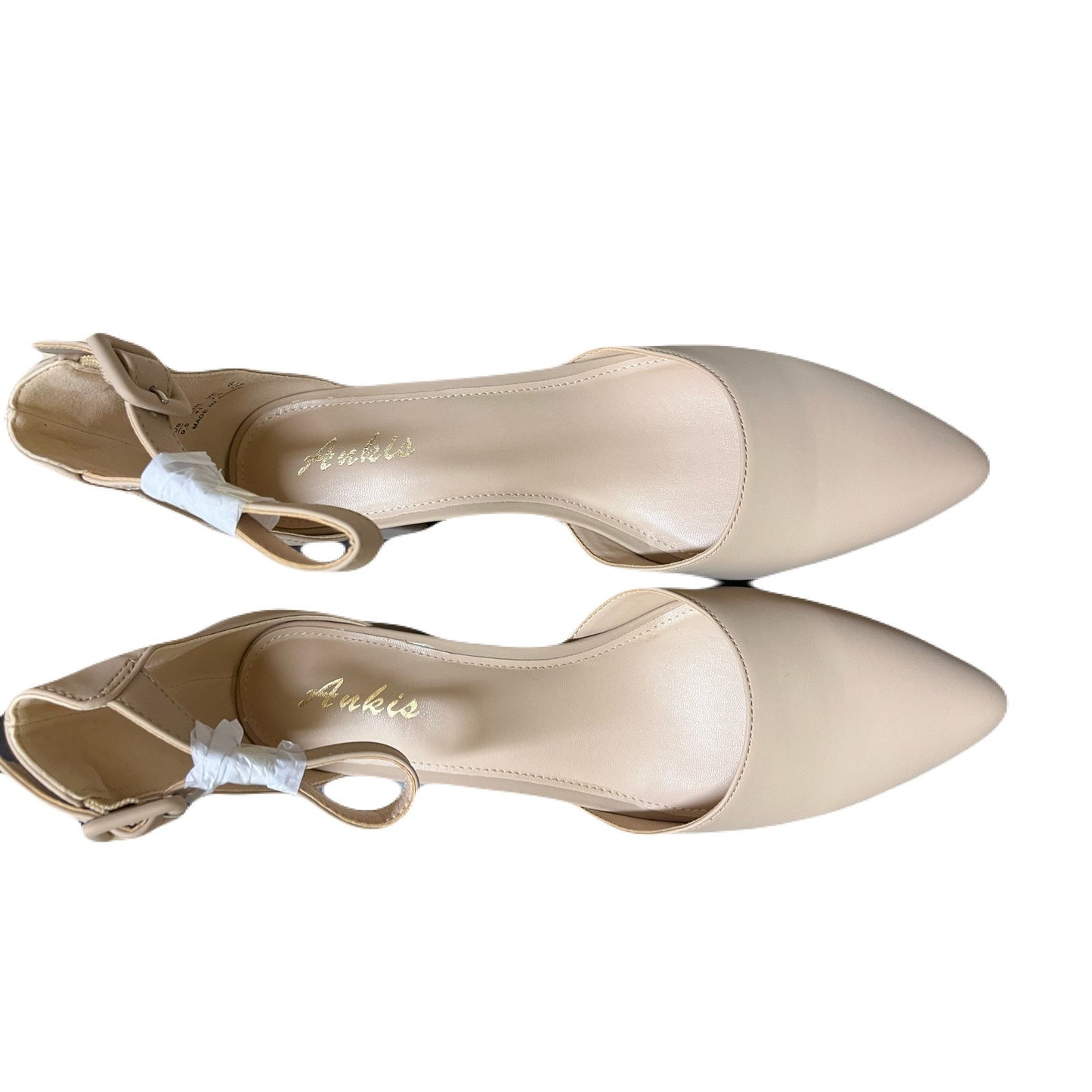 Ankis Women's Size 9.5 Tan Chunky Heels Closed Pointed Toe