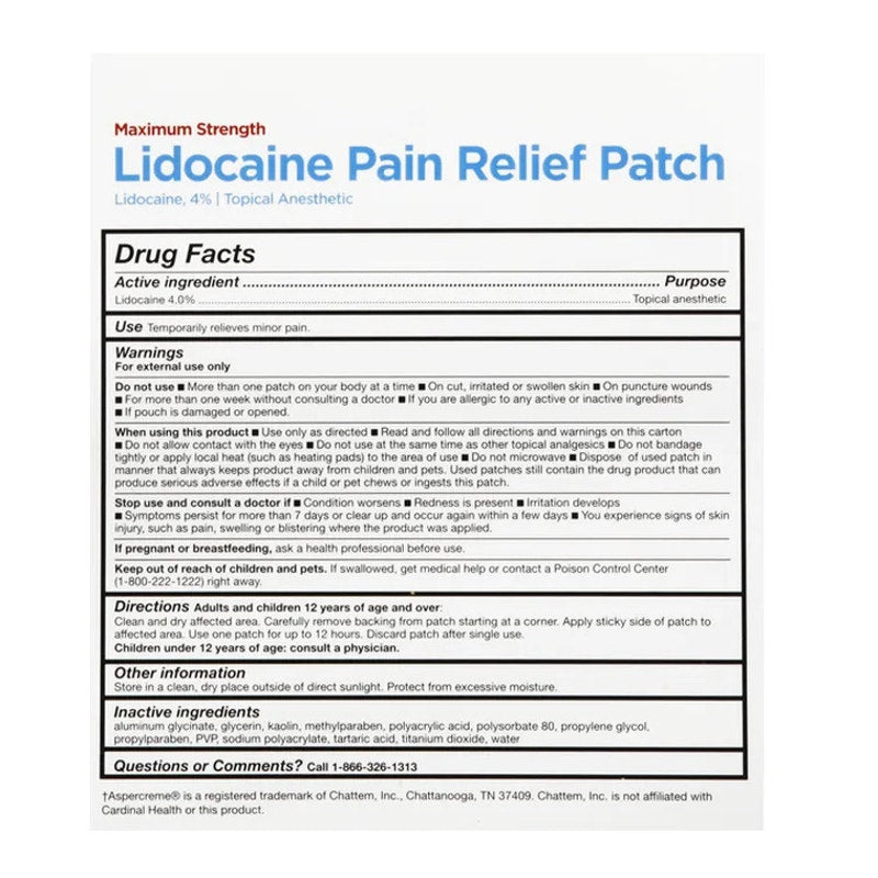Leader Lidocaine Pain Relief Patch, Maximum Strength