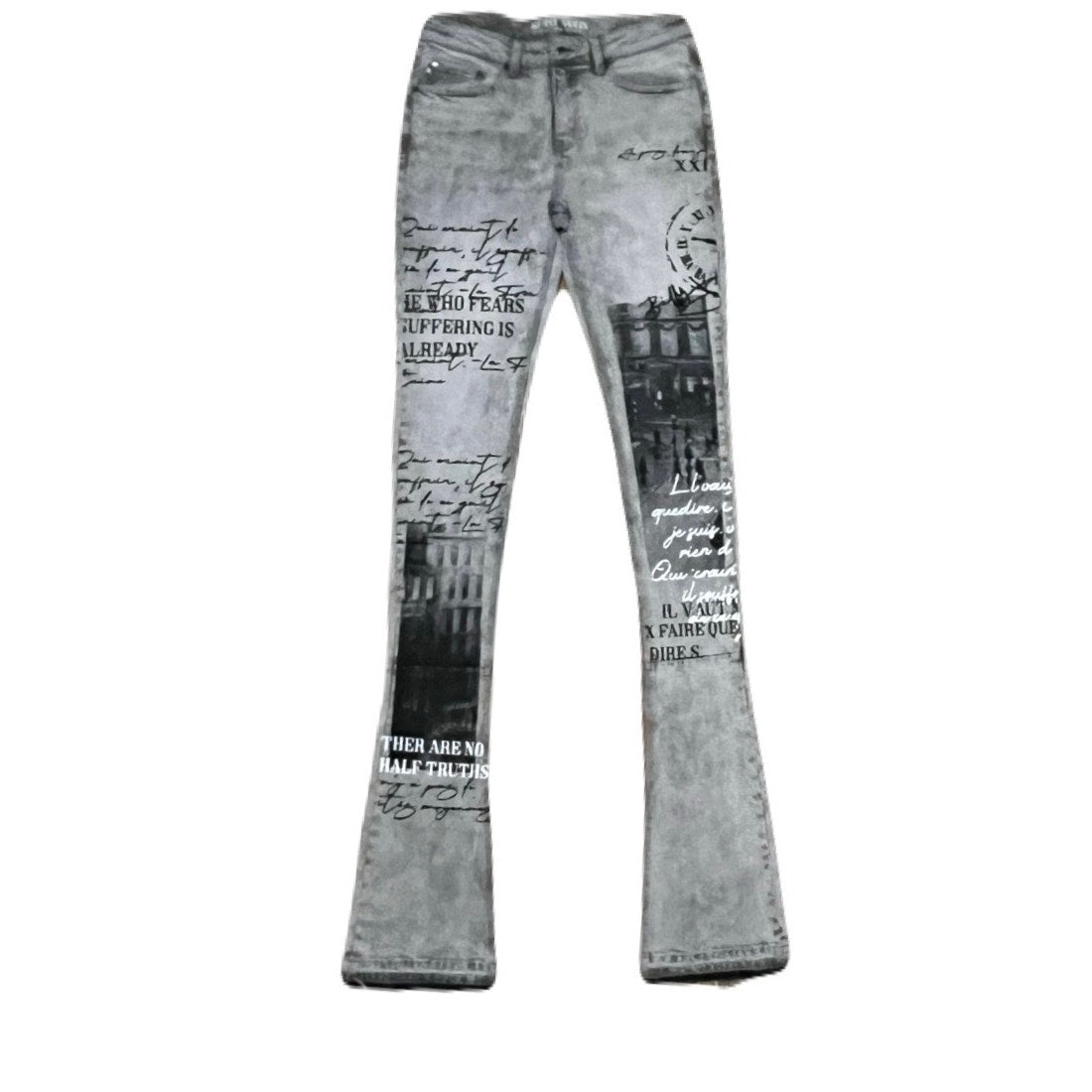 Si Tu Veux Gray Superstack Jean’s Size 32 With black design on the legs