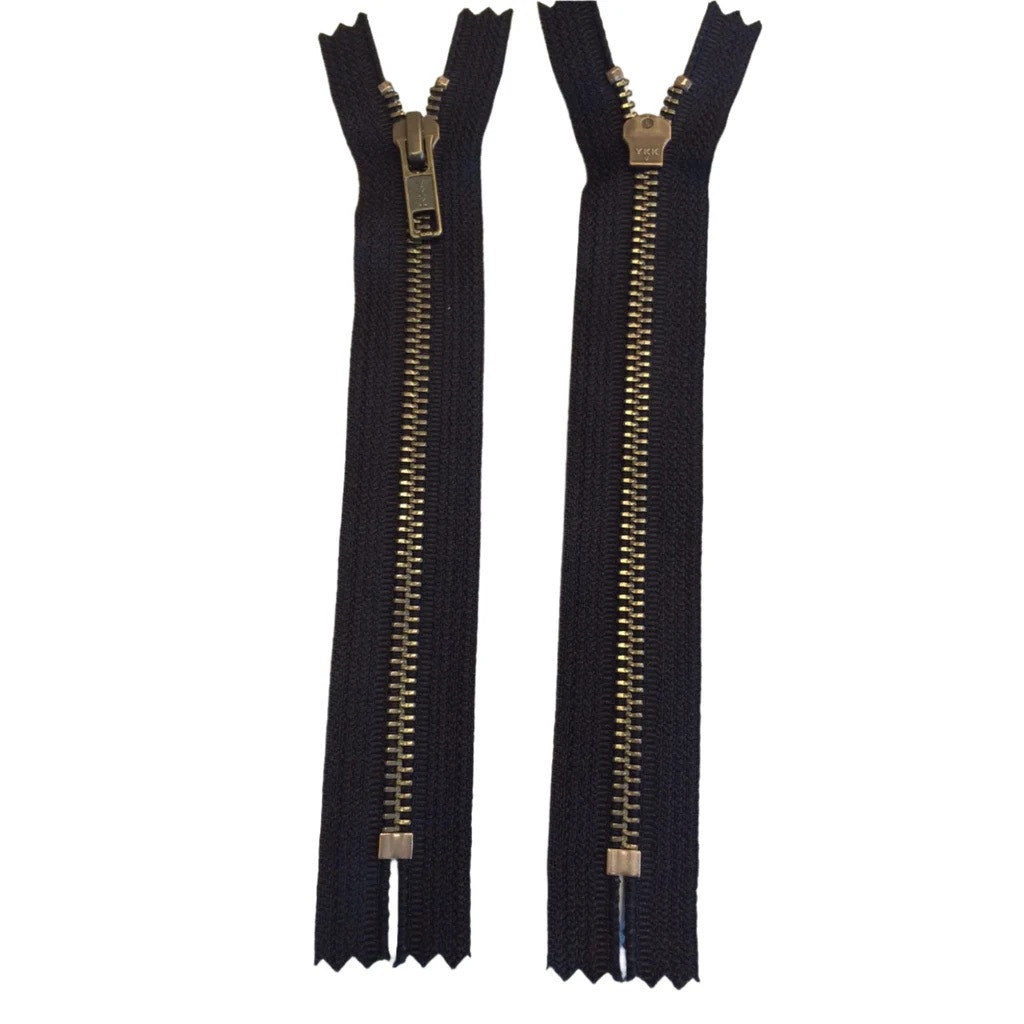26” Jacket Zipper Heavy Weight  #8 Antique Brass Separating  Black 2 Zippers