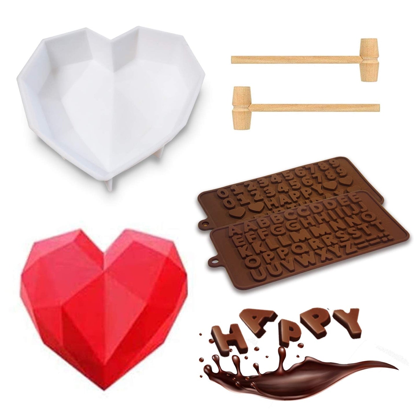 3D Love Heart Diamond Shaped Chocolate Molds Tools Bakeware Cake Mold Handmade