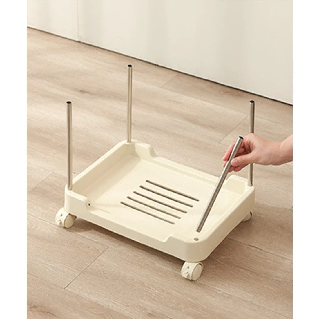 3-tier rolling utility cart with a top handle and drawer feature.