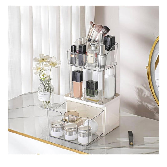 Makeup Organizer for Vanity, 2-Tier 1-Drawer Bathroom Counter Organizer
