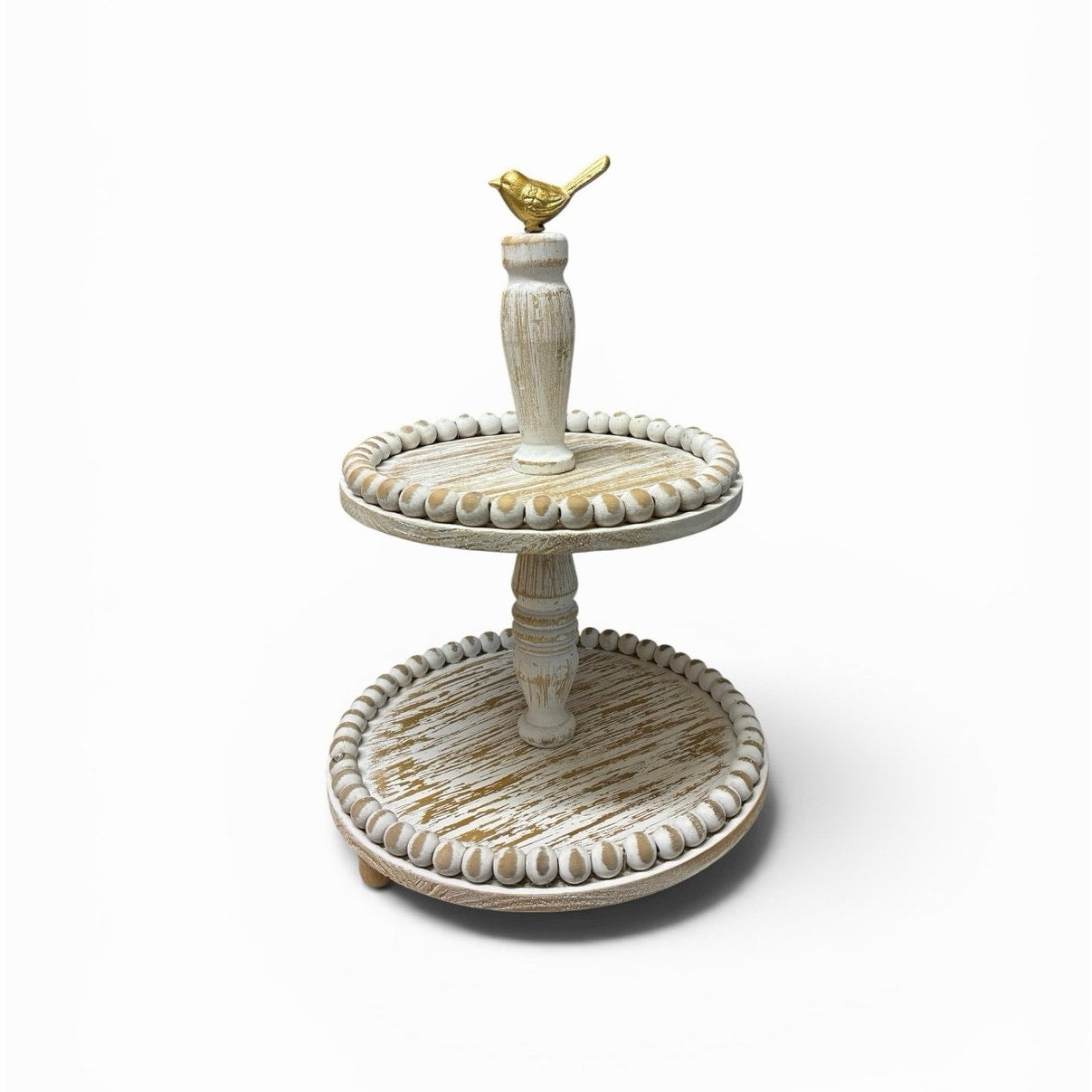 Fulluxury 2 Tier Tray Table Decor White Washed