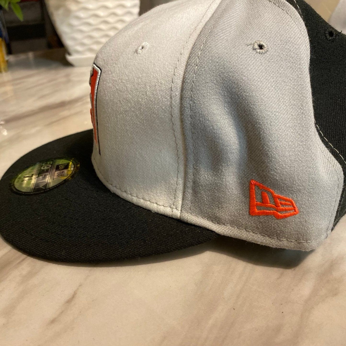 New Era Hat Size 7 5/8 White/Orange/Black